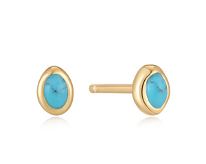 Gold Turquoise Wave Stud Earrings - Ania Haie