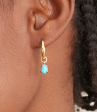 Gold Turquoise Drop Wave Hoop Earrings
